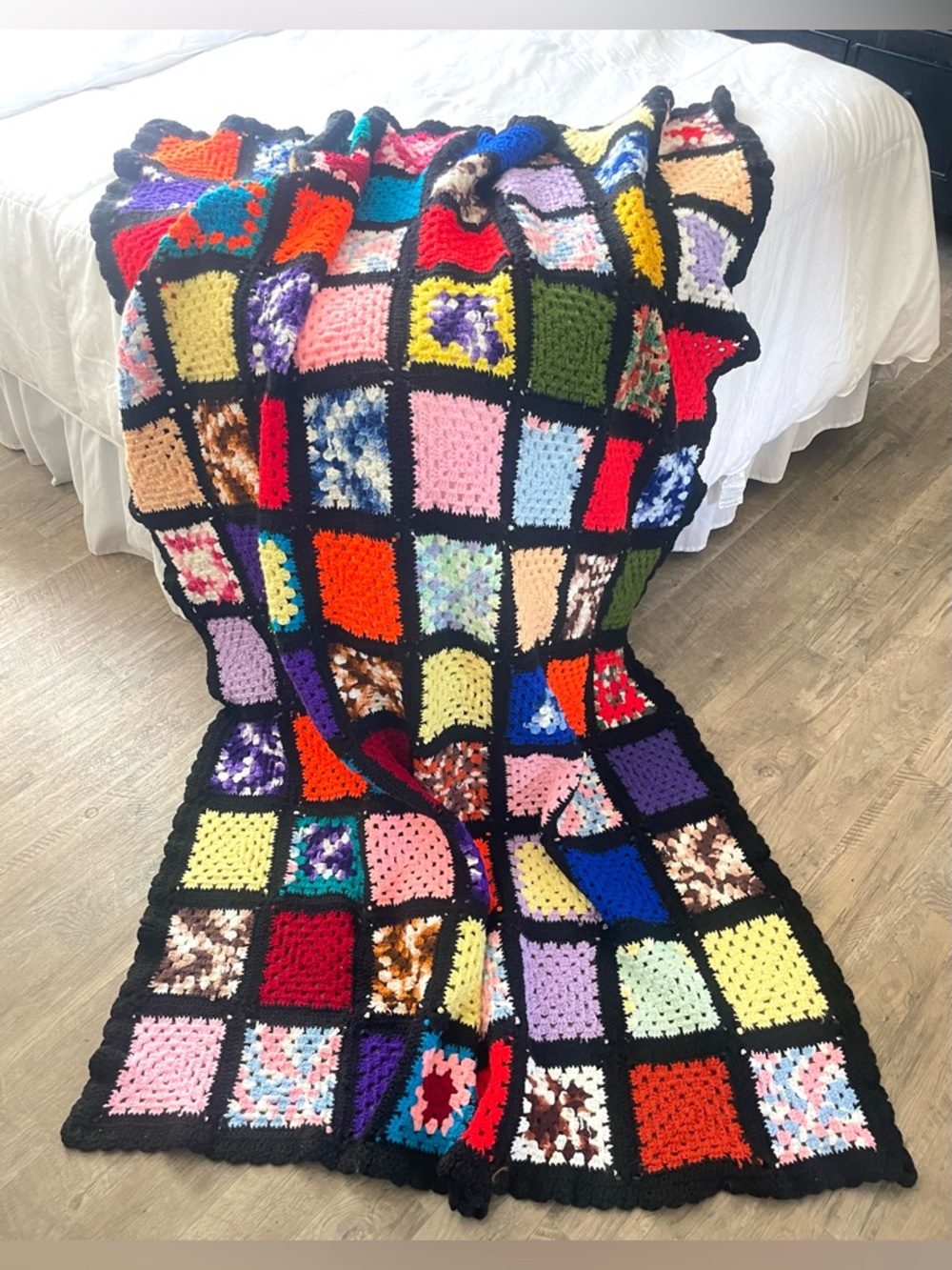 Vintage Granny Square Roseanne Afghan Throw Blanket Multicolor Cottagecore 54x74